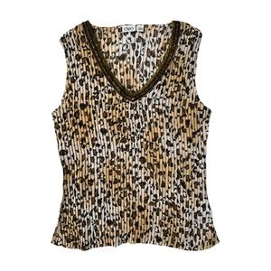 CATO Animal Print Leopard Sequins Lace V-neck Top XL